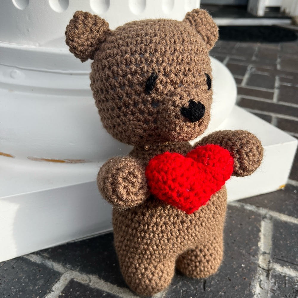 Hand Crocheted Honey the Valentine’s Day Bear Stuffed Animal Plushie! - Picture 3 of 13